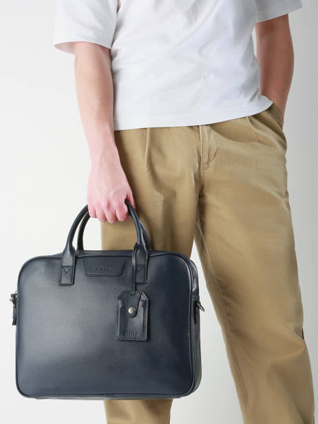 Leather Frandres Briefcase 2 Compartments Etrier Blue flandres EFLA8252 other view 1